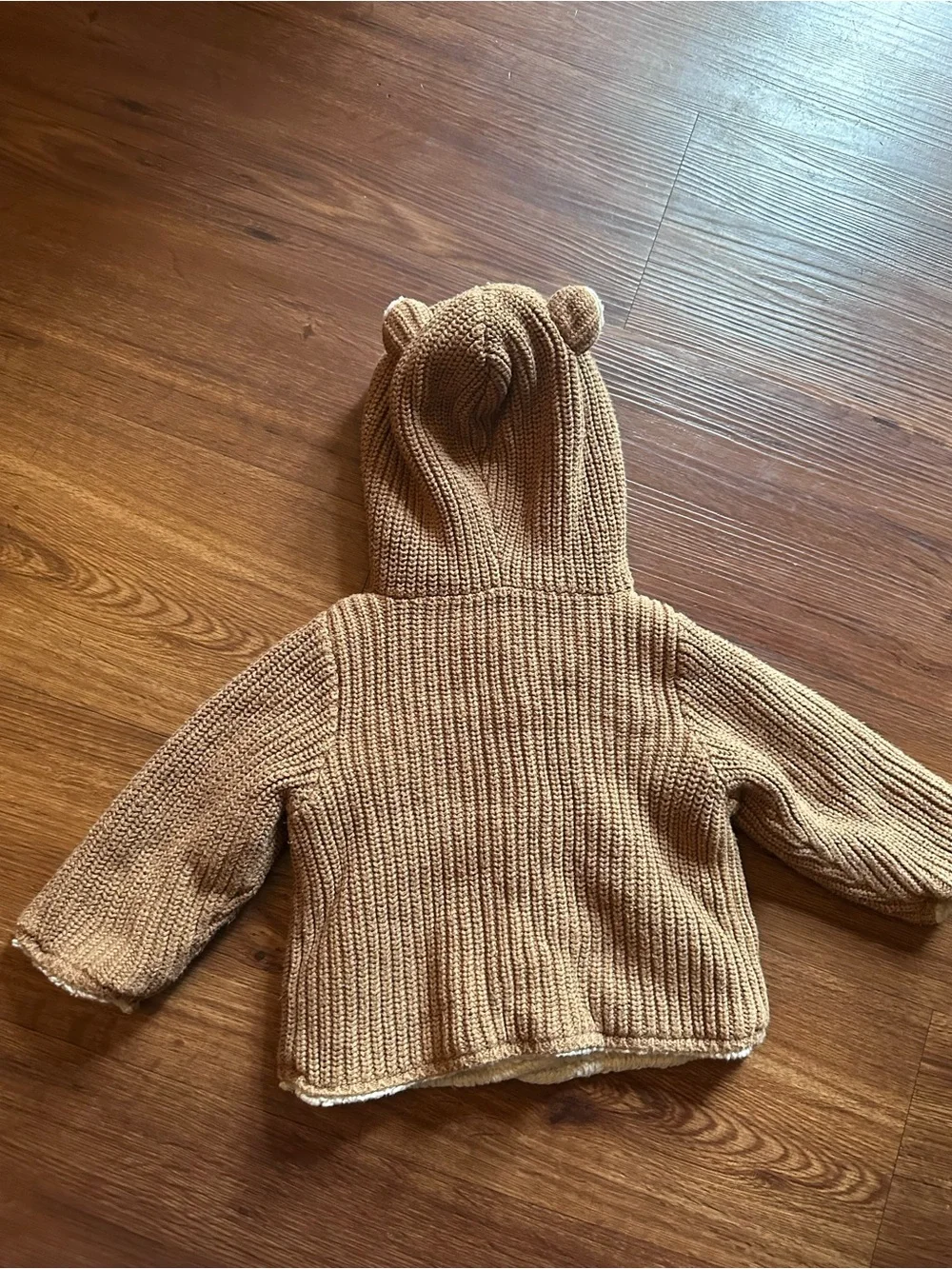 GAP Baby Sherpa-Lined Hooded Cardigan in Light Beige